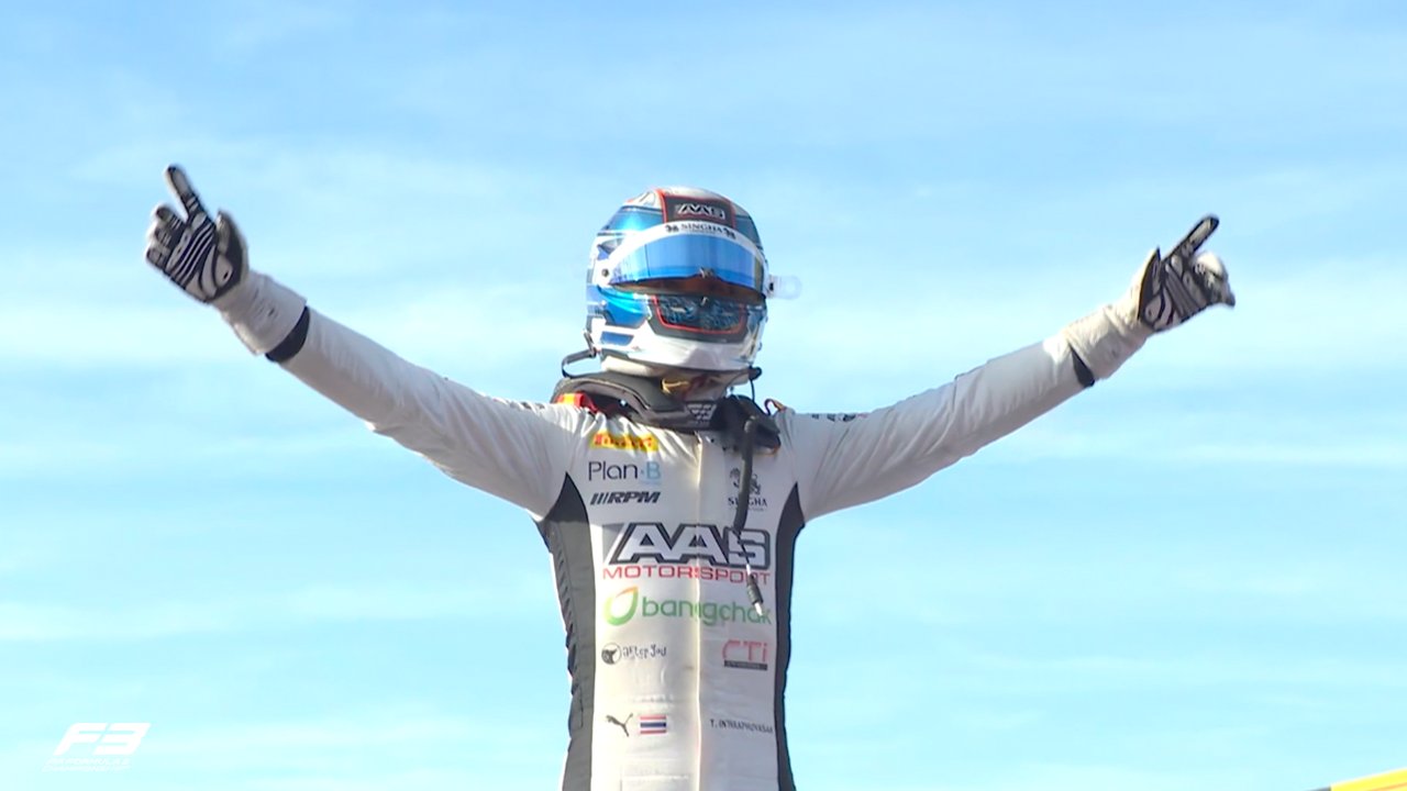 Campos Racing's Tasanapol Inthraphuvasak during the F3 Feature Race at Italian GP.