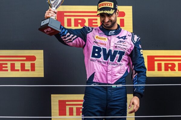 ART Grand Prix's Kush Maini after finishing P3 in the F2 Feature Race at the 2026 Silverstone Round.