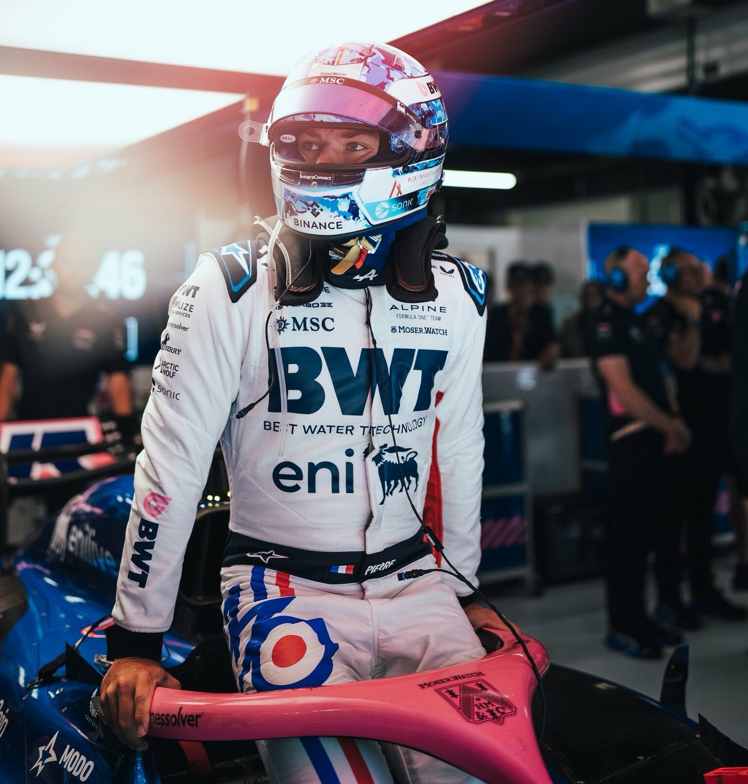 Pierre Gasly in the Alpine F1 Team garage ahead of Qualifying during the Spanish GP