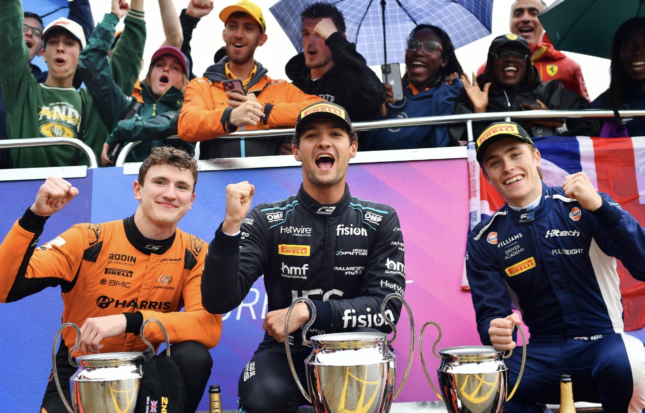 Jak Crawford, Alex Dunne, and Luke Browning at the F2 British GP