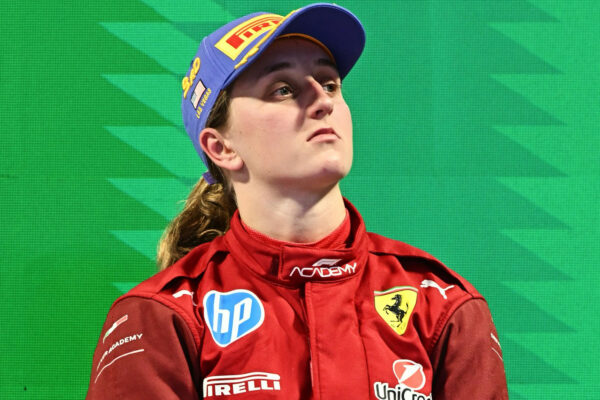 Maya Weug on the podium at the F1 Academy Las Vegas GP
