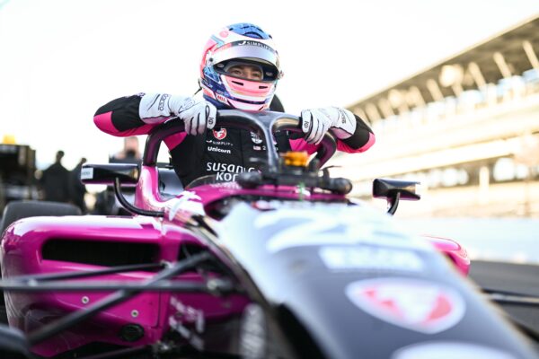 2026 Indy NXT Indy GP Max Taylor exits his car in pitlane.