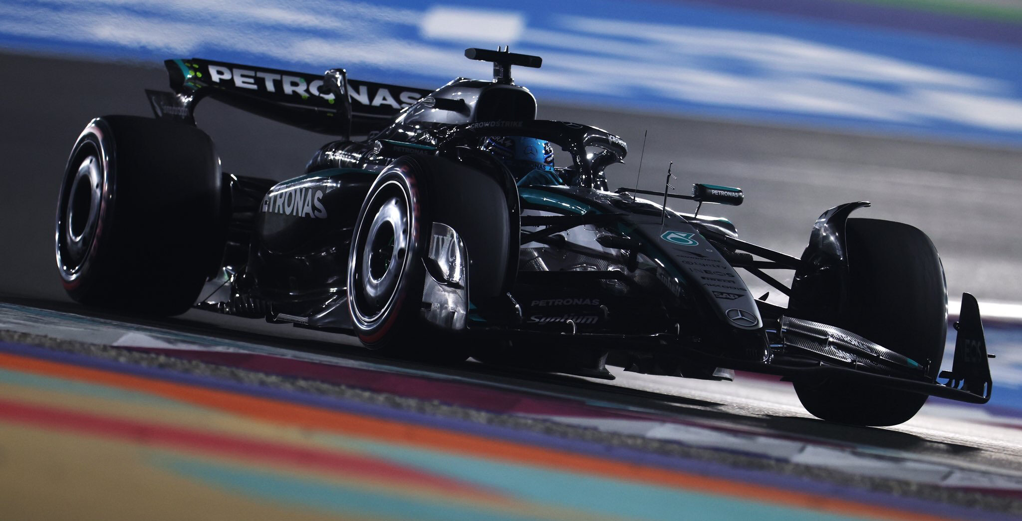 George Russell for Mercedes at the track during the F1 Qatar GP