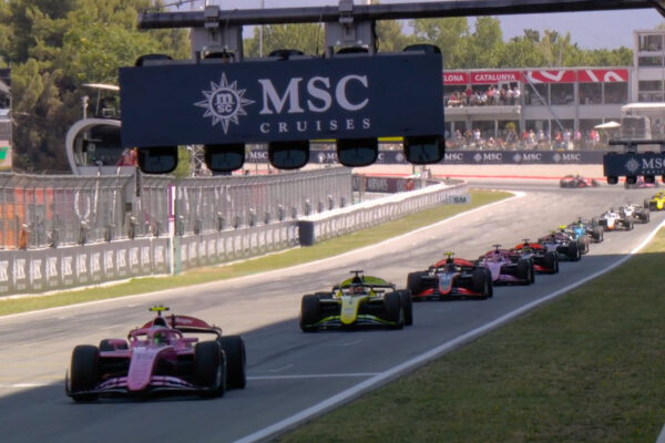 Formula 2 cars on track at the 2026 F2 Barcelona-Catalunya Feature Race