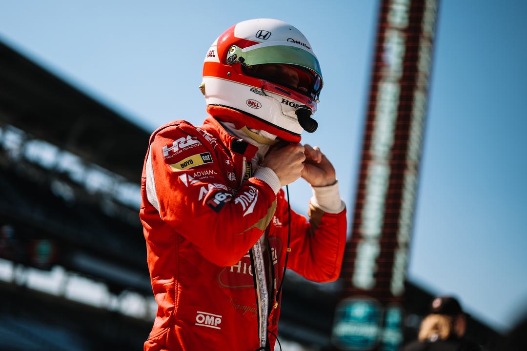 Jacob Abel getting his helmet on at Indianapolis
