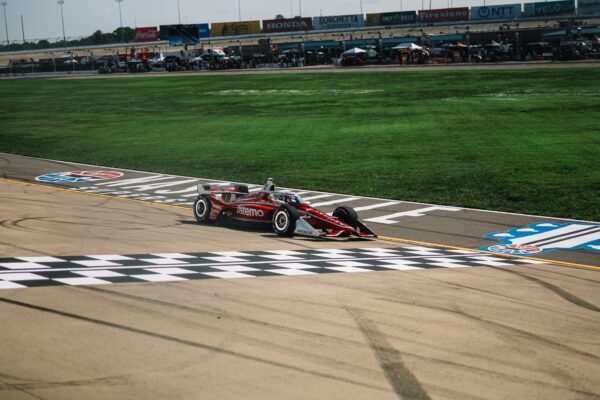 Team Penske's Josef Newgarden crosses the start-finish line for the 2026 IndyCar Music City GP. He would finish 2nd, his third podium of the season.