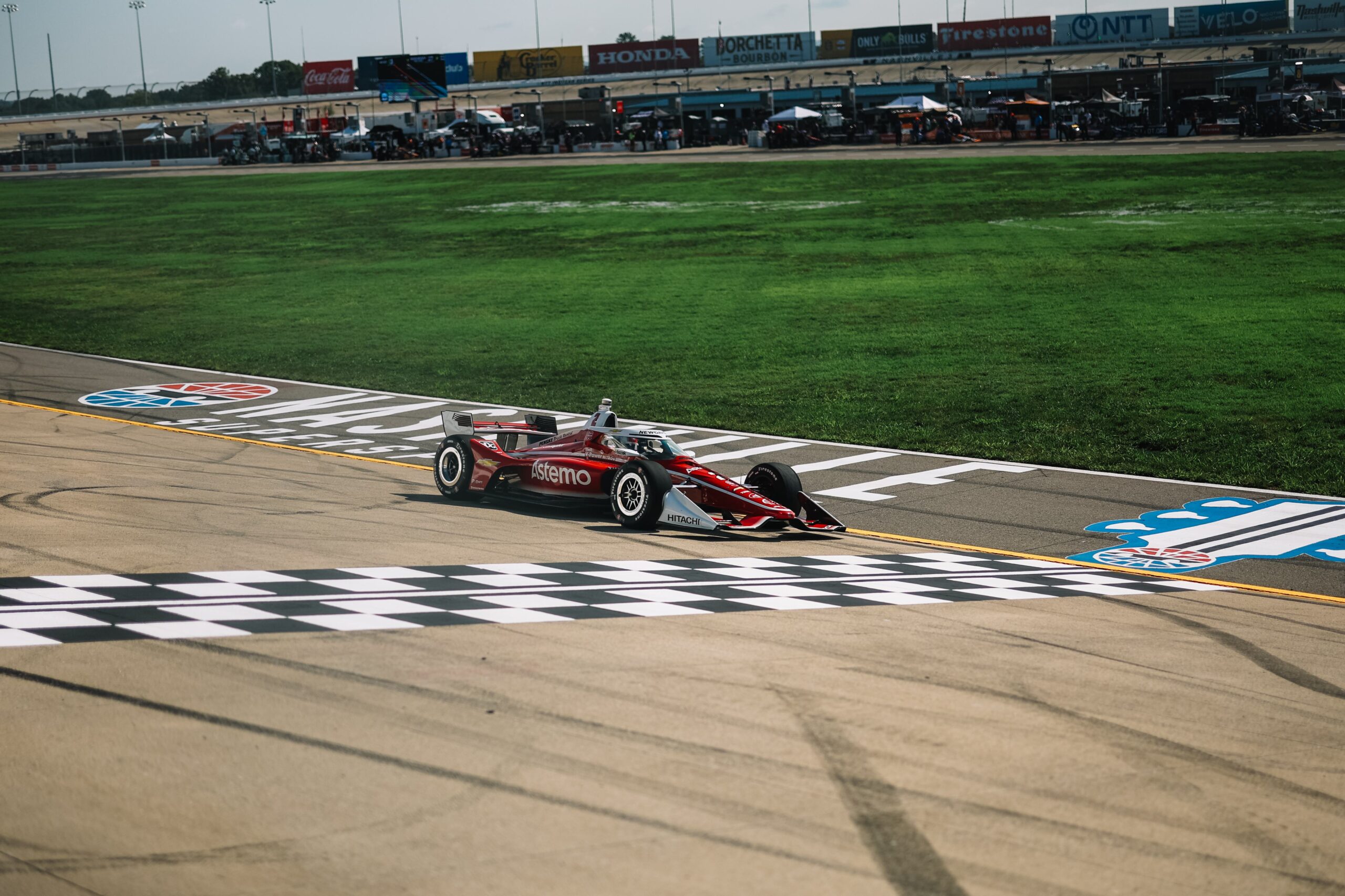 Team Penske's Josef Newgarden crosses the start-finish line for the 2026 IndyCar Music City GP. He would finish 2nd, his third podium of the season.