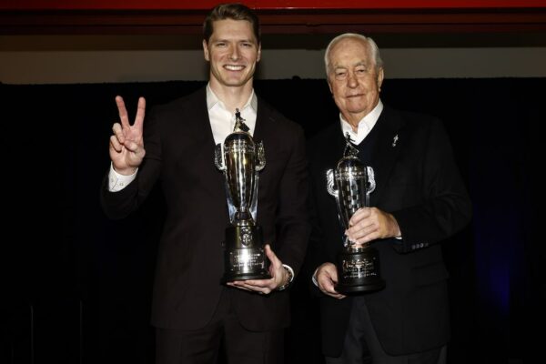 “Nothing that far off” — Josef Newgarden unperturbed by winless run on IndyCar road and street courses Josef Newgarden collects a Baby Borg trophy after winning the Indy 500 for a second consecutive year in 2024.