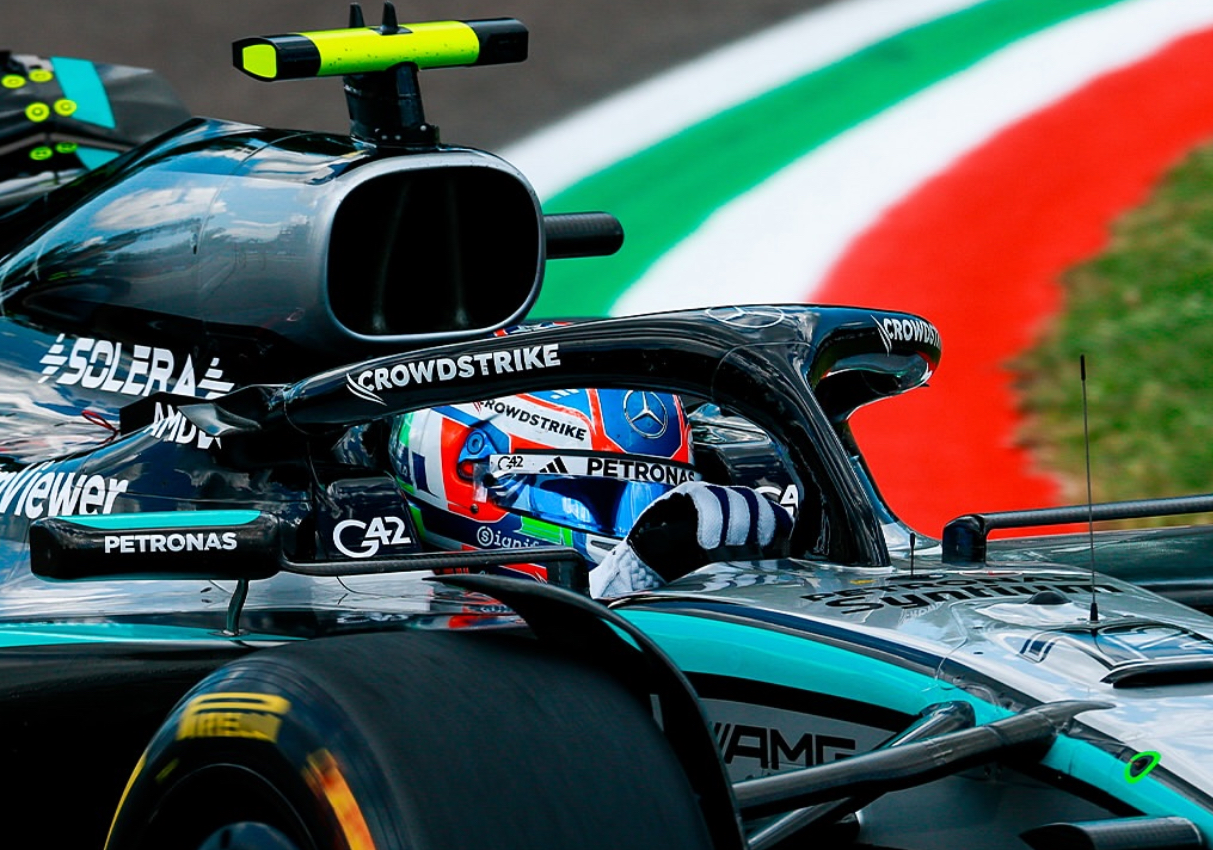 Closeup of Kimi Antonelli at Imola GP on race day in his Mercedes