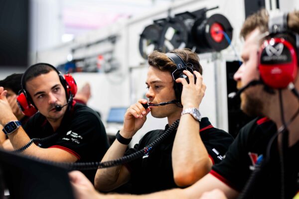 Nyck de Vries celebrates third place for Mahindra Racing at the Formula E Sanya E-Prix