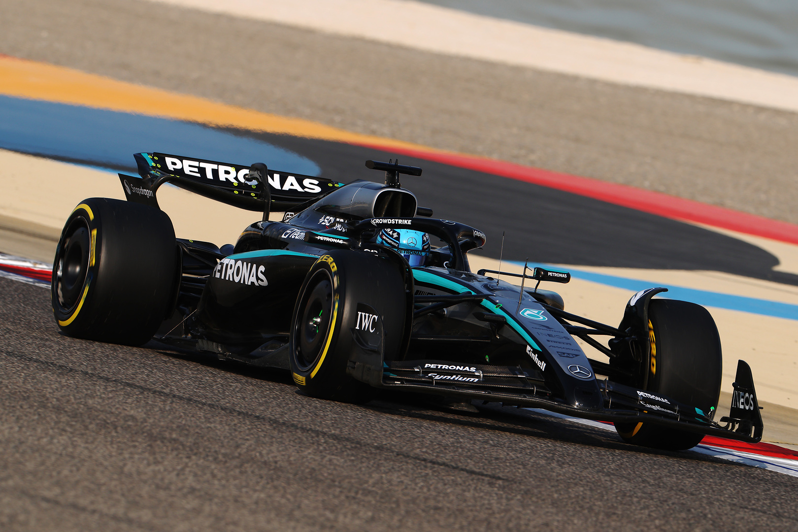 Mercedes driver George Russell qualifying on the front row for Bahrain GP