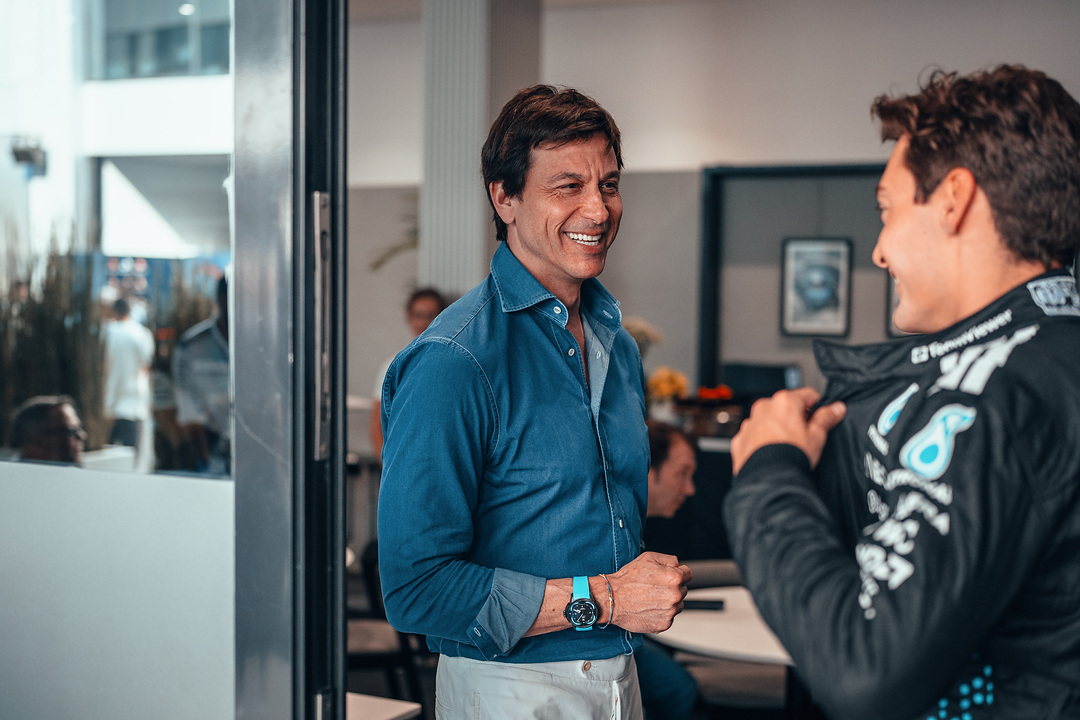 Toto Wolff with George Russell during the 2025 F1 Saudi Arabian GP weekend