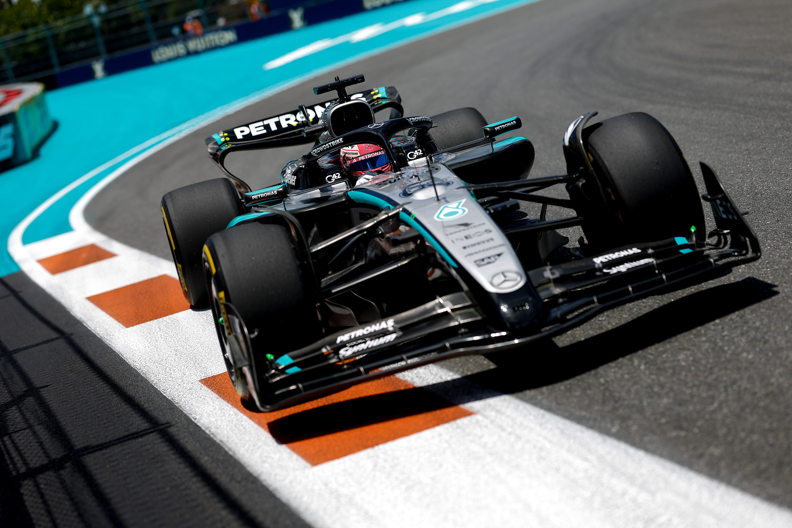 Mercedes AMG-PETRONAS car during the F1 Miami GP, ahead of updates for future races