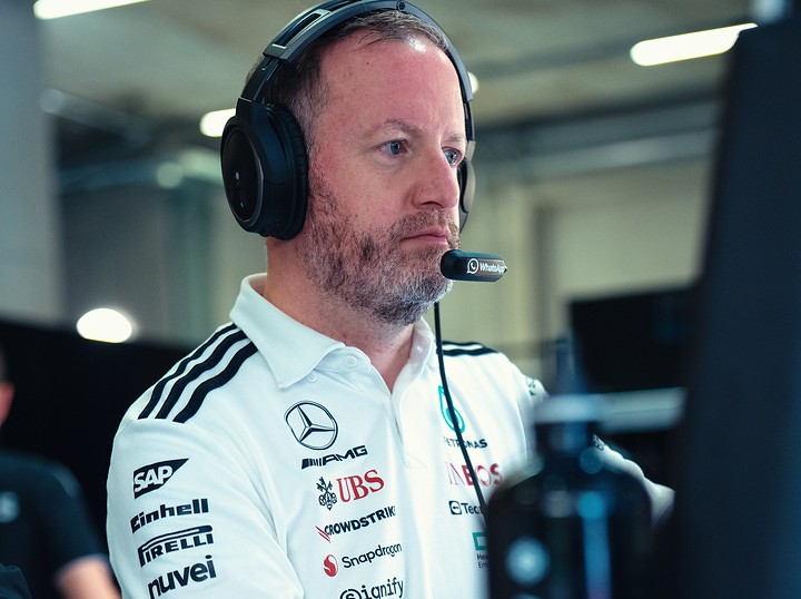 Bradley Lord in the Mercedes F1 team garage during F1 Imola GP