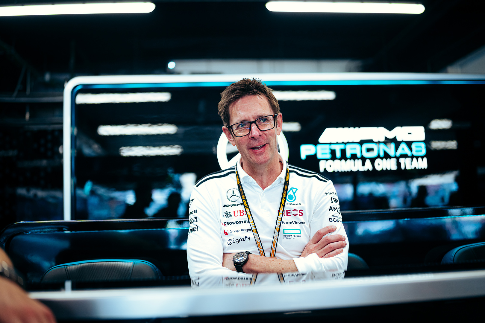 Mercedes' Andrew Shovlin during the 2025 Spanish GP.
