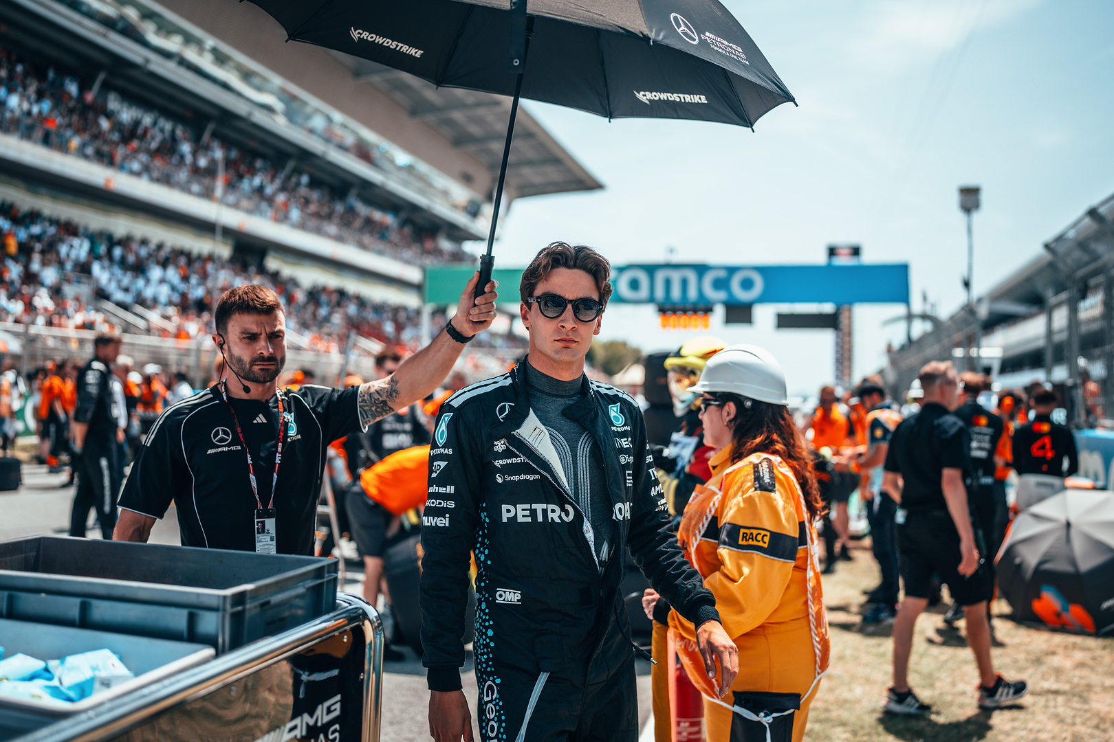George Russell was left frustrated after a late clash with Max Verstappen at the Spanish GP, leading to one of the most talked about moments of the weekend, and the Mercedes driver dragged Formula E racer Dan Ticktum into it.