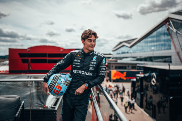 Mercedes driver looks on the paddock in Silverstone during F1 British GP 2025 previews
