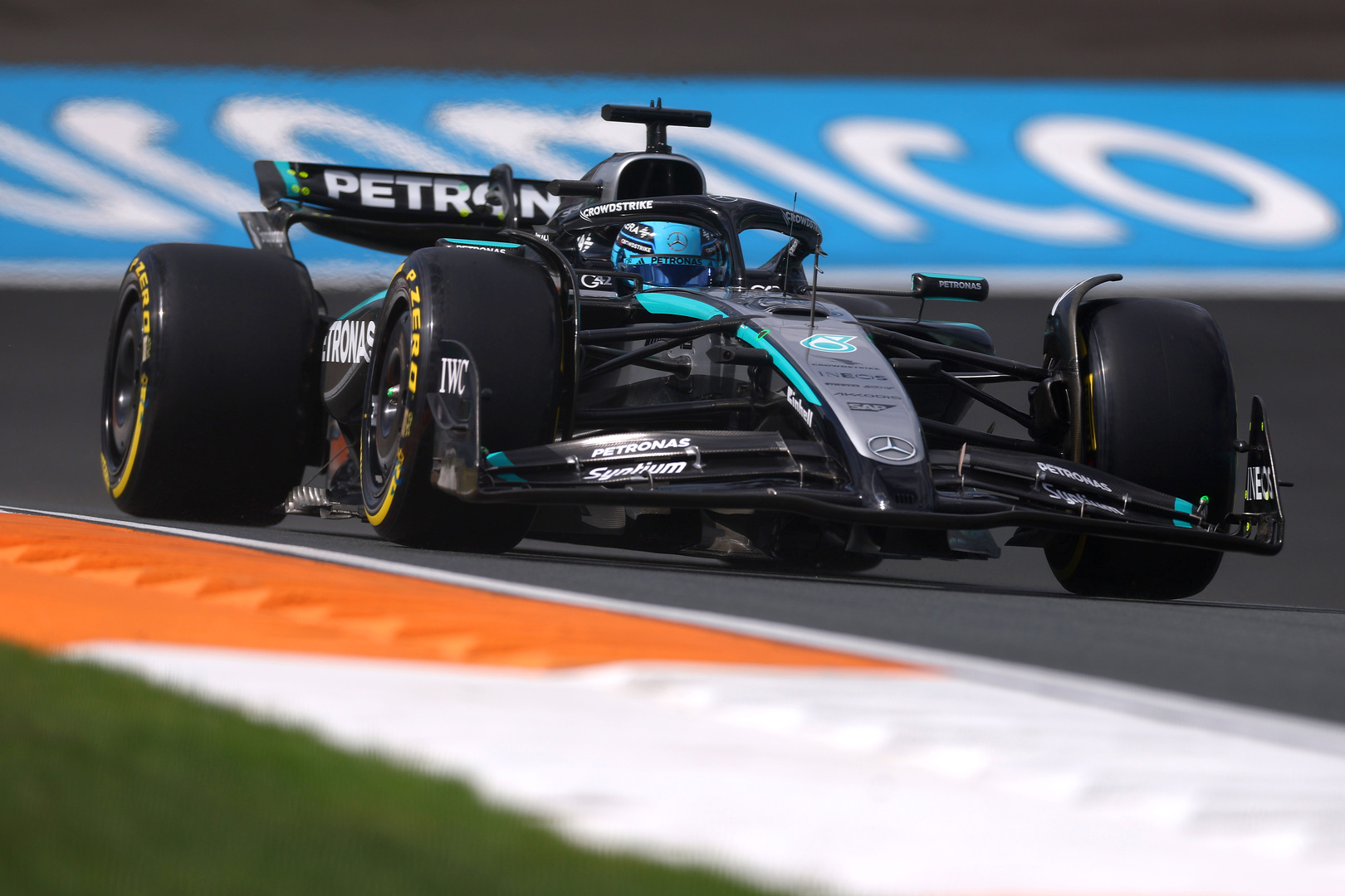George Russell on track on Friday at the F1 Dutch Grand Prix