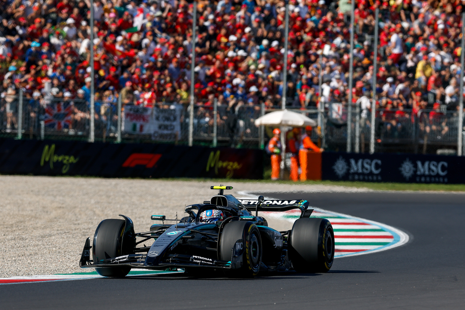 Mercedes' Kimi Antonelli on track during the 2025 F1 Italian GP in Monza