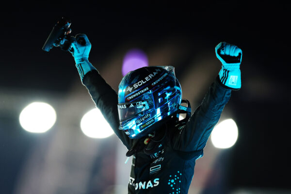 Mercedes' George Russell celebrating his win at the F1 Singapore GP
