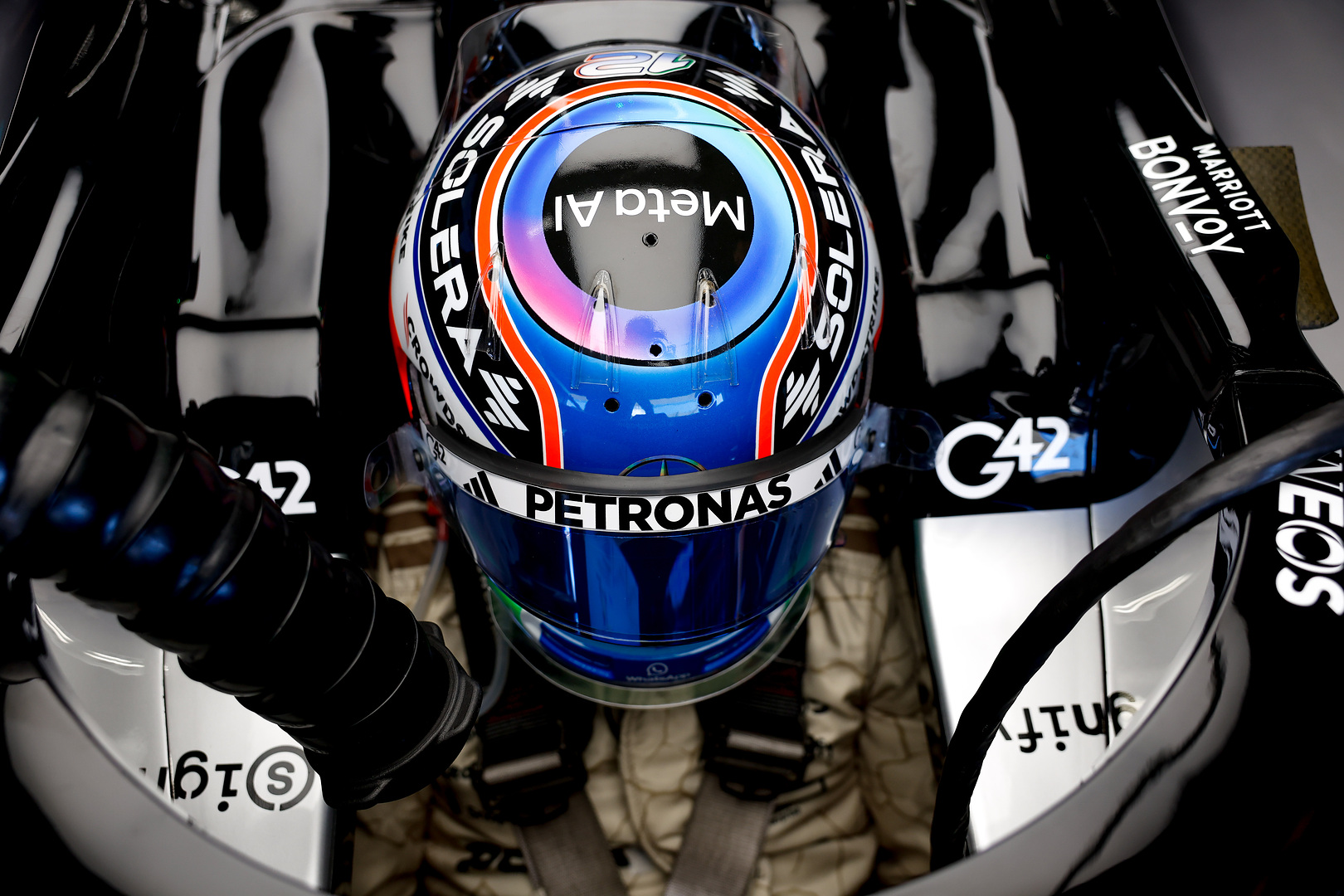 Kimi Antonelli in the Mercedes garage ahead of F1 US GP