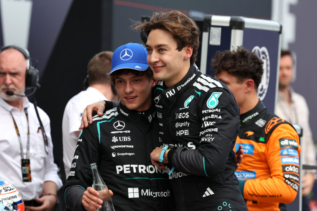 George Russell and Kimi Antonelli with Mercedes F1 team during Wolff driver development era