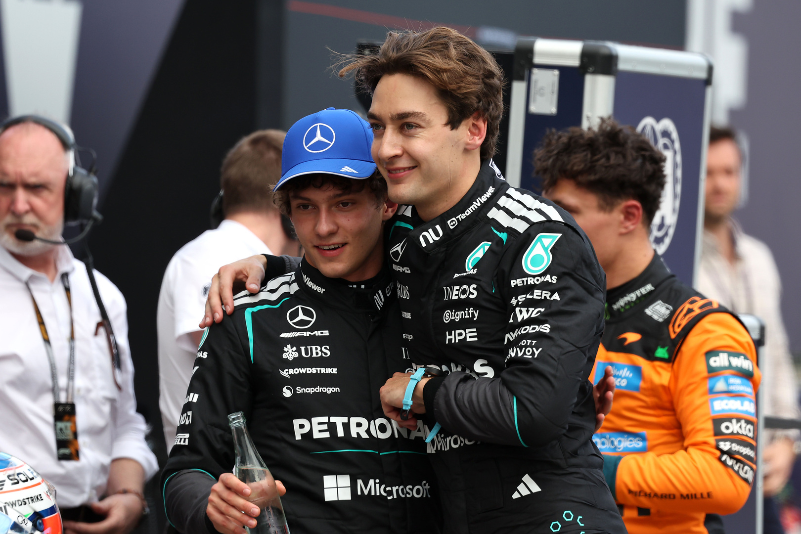 George Russell and Kimi Antonelli with Mercedes F1 team during Wolff driver development era