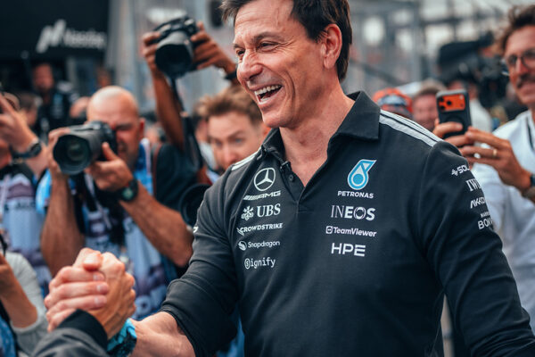 Toto Wolff at the 2026 F1 Australian GP after a Mercedes 1-2 finish