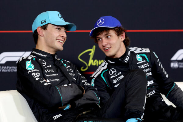 Chinese Grand Prix, Saturday, Getty Images SHANGHAI, CHINA - MARCH 14: Pole position qualifier Andrea Kimi Antonelli of Italy and Mercedes AMG Petronas F1 Team and Second placed qualifier George Russell of Great Britain and Mercedes AMG Petronas F1 Team talk in parc ferme during qualifying ahead of the F1 Grand Prix of China at Shanghai International Circuit on March 14, 2026 in Shanghai, China.