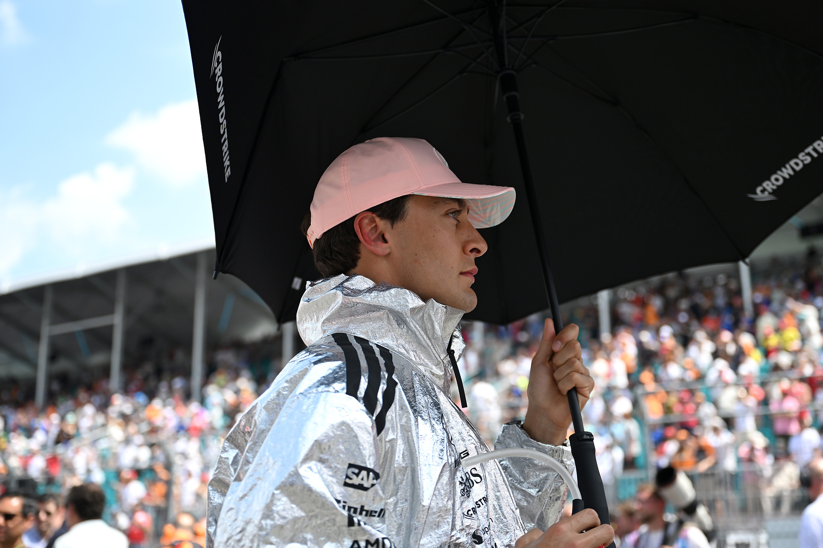 2026 F1 Miami GP, Saturday George Russell of Great Britain and Mercedes AMG Petronas F1 Team on the grid during the Sprint ahead of the F1 Grand Prix of Miami