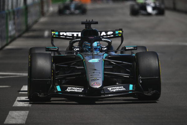 George Russell driving the Mercedes AMG Petronas F1 Team W17 on track during FP2 ahead of the F1 Monaco GP