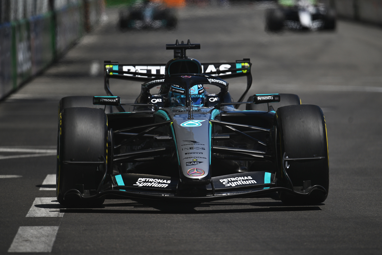 George Russell driving the Mercedes AMG Petronas F1 Team W17 on track during FP2 ahead of the F1 Monaco GP