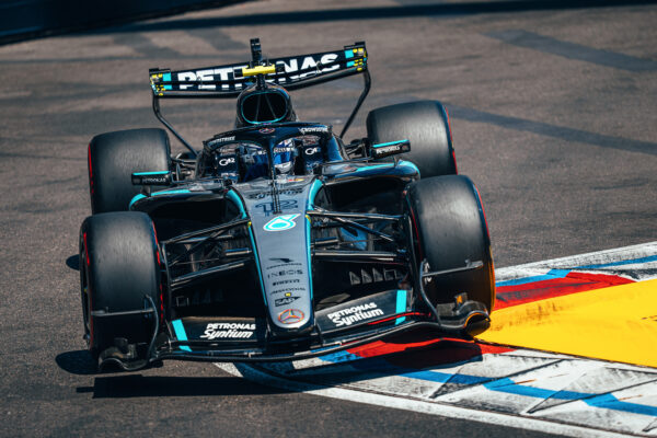 Kimi Antonelli on track for Mercedes at the 2026 F1 Monaco GP.