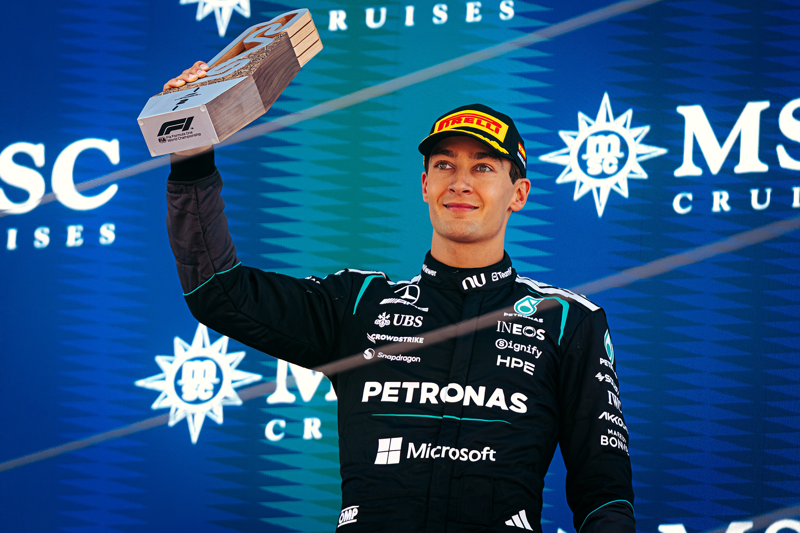Mercedes George Russell at the 2026 F1 Barcelona-Catalunya GP. Barcelona - Catalunya Grand Prix, Sunday, Sebastian Kawka