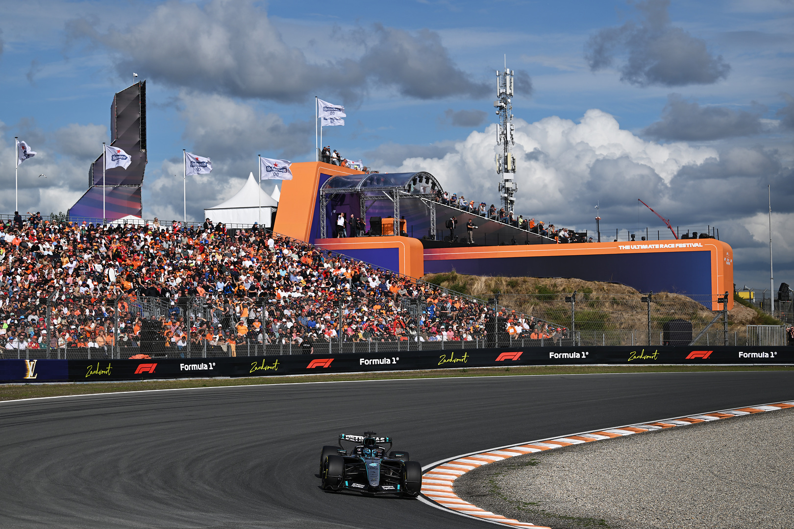 Mercedes F1's George Russell takes his third Sprint win of the season at the 2026 F1 Dutch GP.
