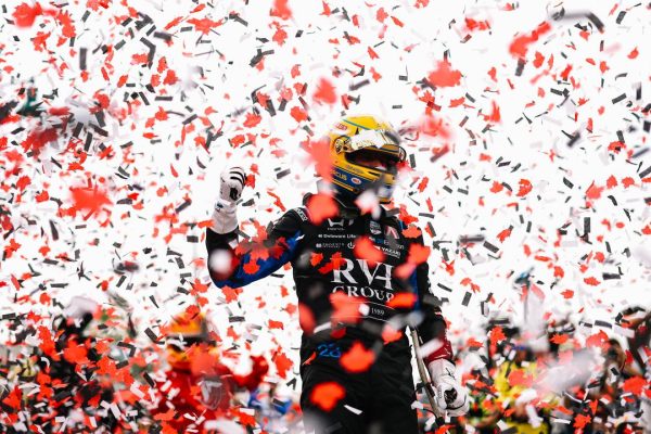 Marcus Ericsson celebrates victory at the 2026 Markham IndyCar round