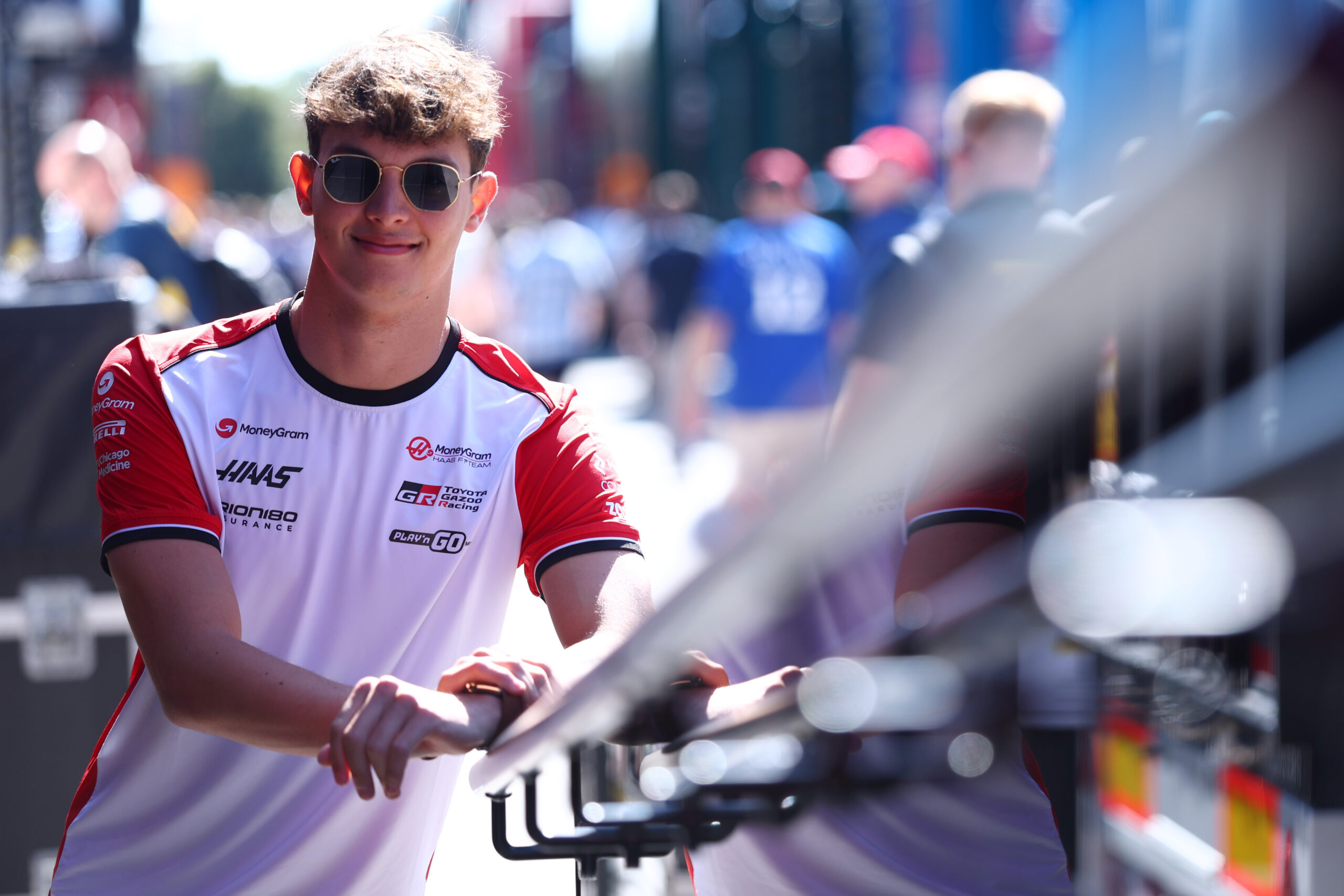 IMOLA, ITALY - MAY 17: Oliver Bearman of Great Britain and Haas F1 looks on in the Paddock prior to final practice ahead of the F1 Grand Prix of Emilia-Romagna at Autodromo Internazionale Enzo e Dino Ferrari on May 17, 2025 in Imola, Italy. (Photo by Peter Fox/LAT Images)