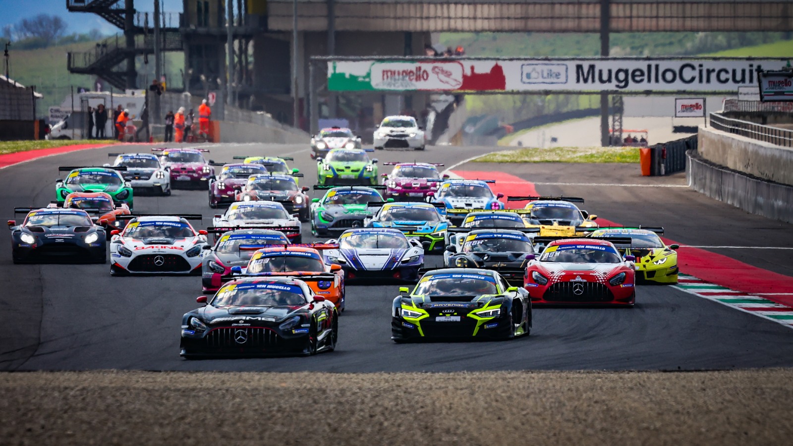 HAAS RT Audi leads after a dramatic first half of the 2026 Michelin 12H Mugello race, with six GT3 cars still in contention overnight.