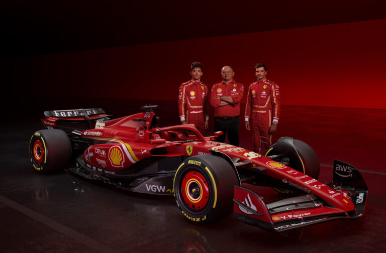 Ferrari SF-24 with Charles Leclerc, Fred Vasseur & Carlos Sainz behind