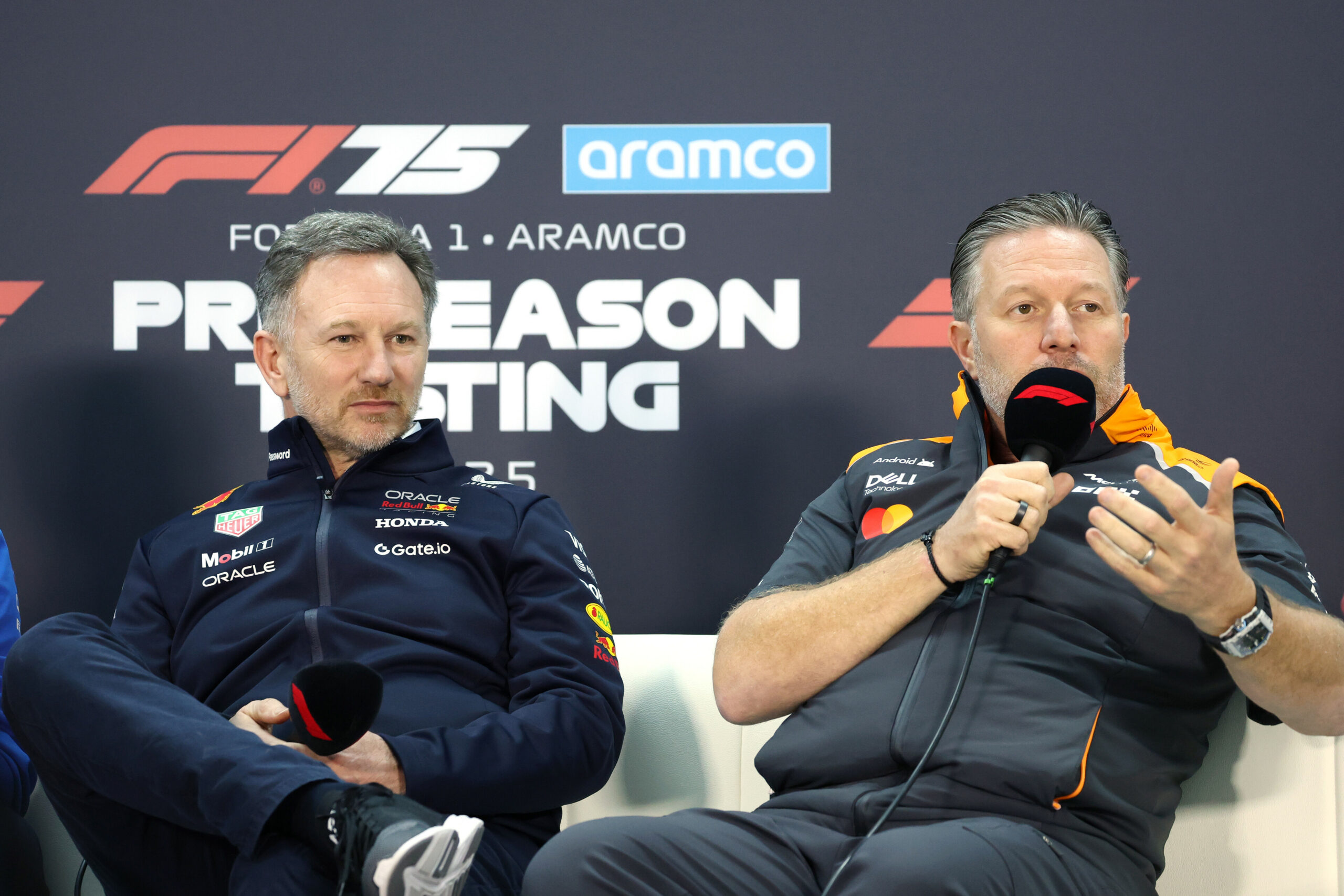 Red Bull team principal, Chrisitan Horner with McLaren team principal, Zak Brown