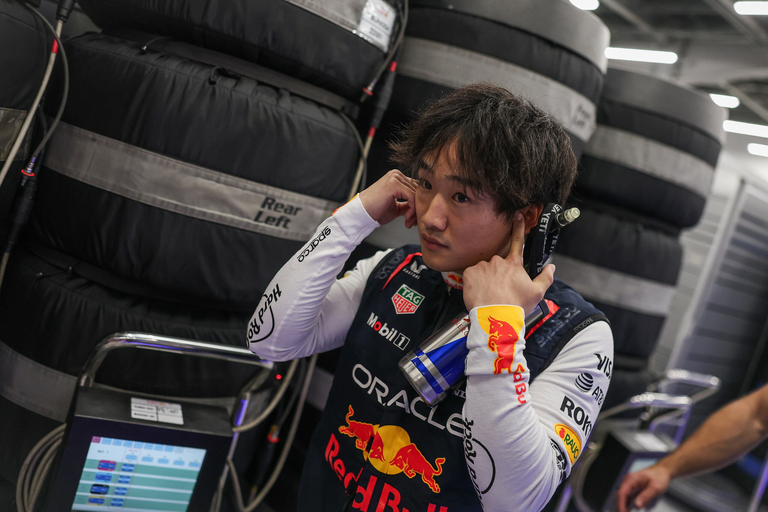 Yuki Tsunoda of Japan and Oracle Red Bull Racing prepares to drive in the garage during qualifying ahead of the F1 Grand Prix of Saudi Arabia at Jeddah Corniche Circuit on April 19, 2025 in Jeddah, Saudi Arabia.