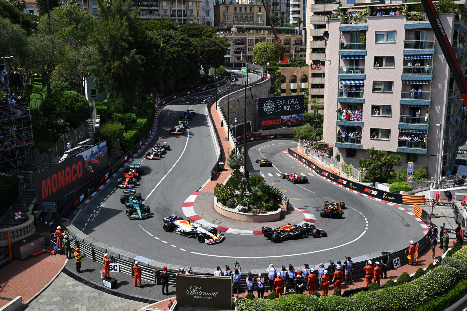 F1 drivers going around the hairpin during the Monaco GP 2025