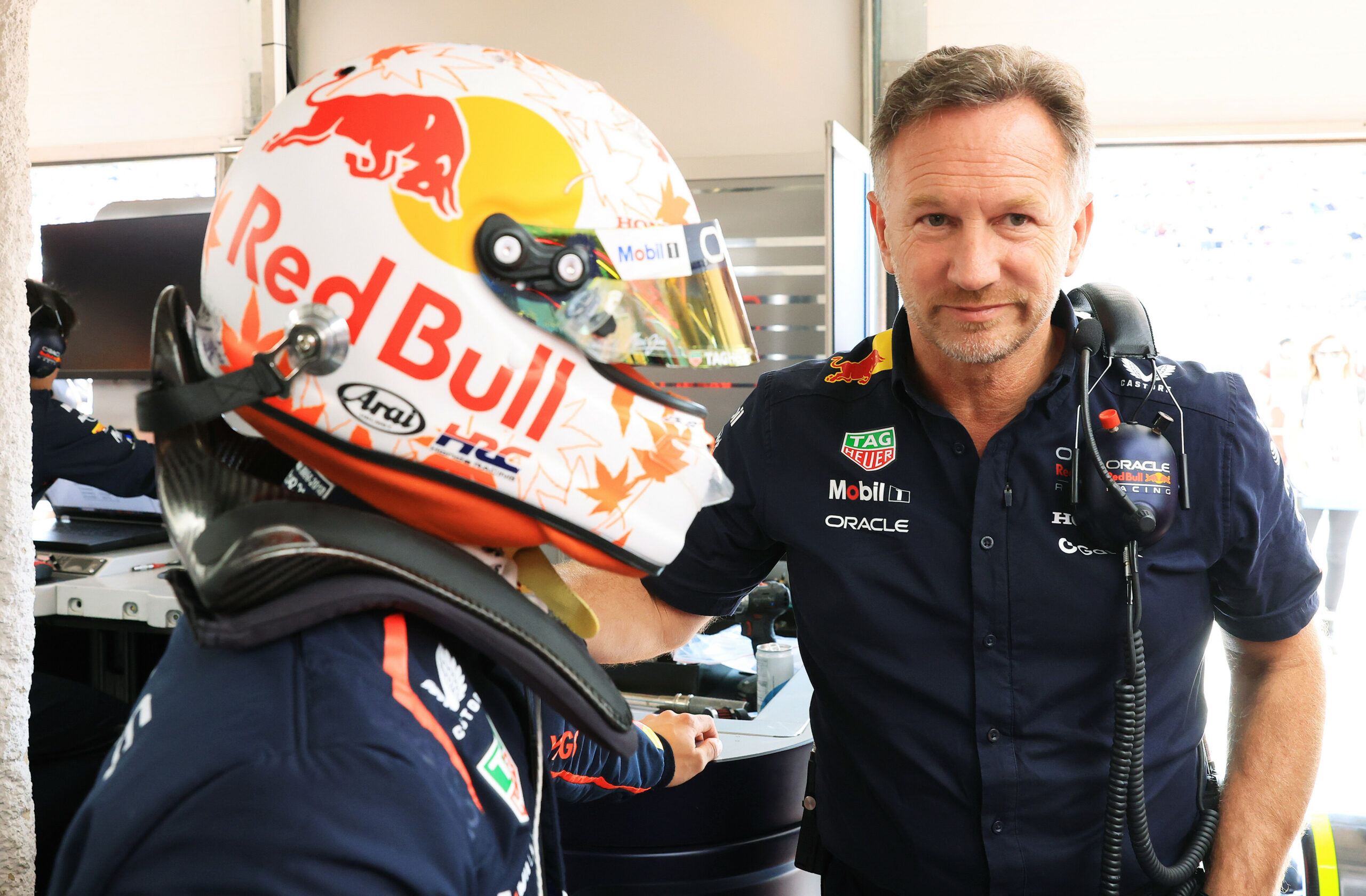 Former Red Bull boss Christian Horner with Yuki Tsunoda at the F1 British GP