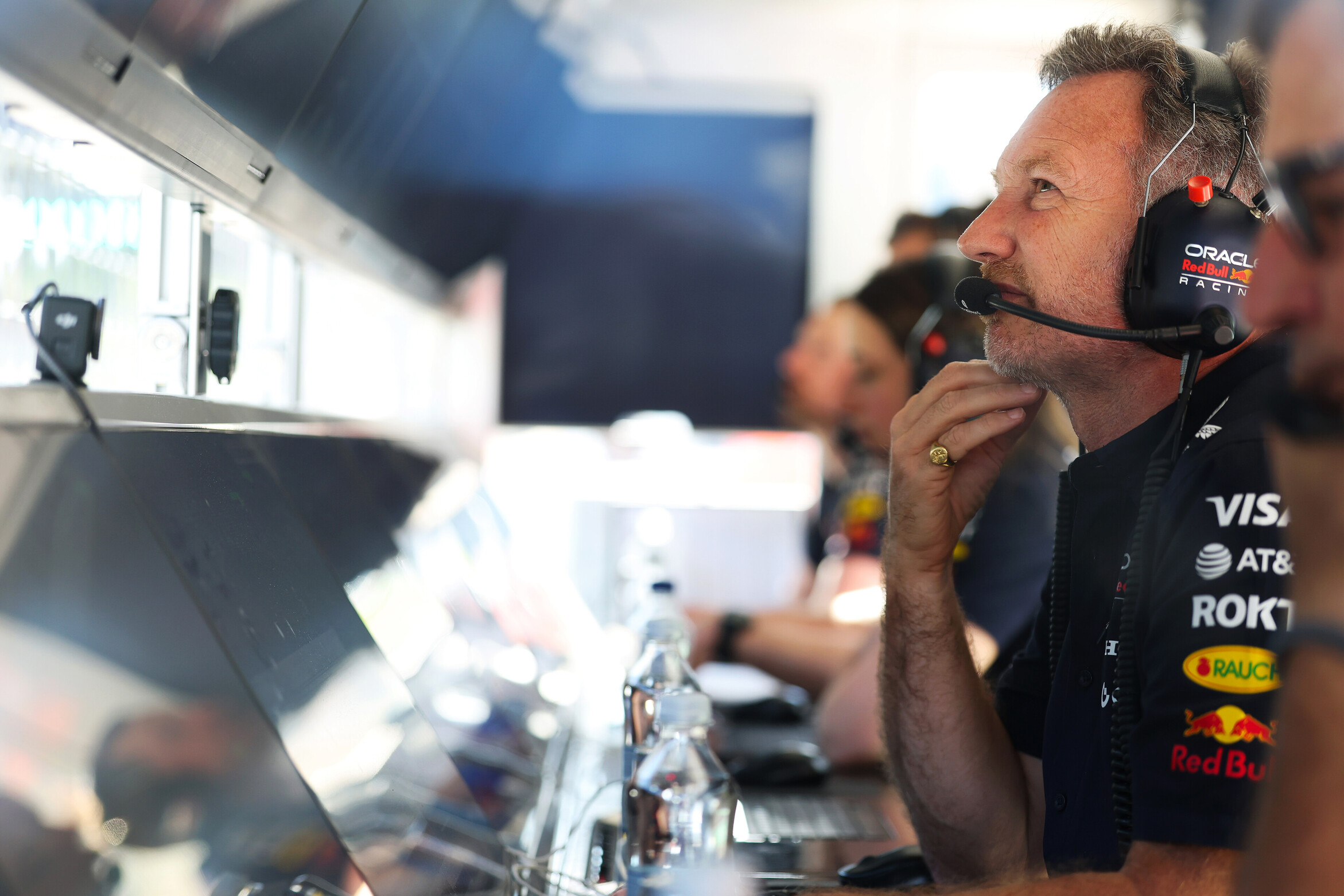 Christian Horner on the Red Bull pit wall during the F1 Austrian GP 2025