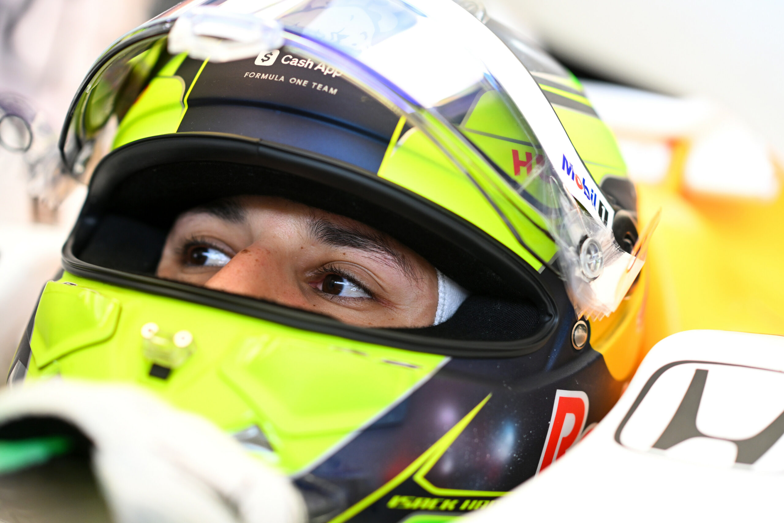 NORTHAMPTON, ENGLAND - JULY 05: Isack Hadjar of France and Visa Cash App Racing Bulls prepares to drive in the garage during qualifying ahead of the F1 Grand Prix of Great Britain at Silverstone Circuit on July 05, 2025 in Northampton, England. (Photo by Rudy Carezzevoli/Getty Images) // Getty Images / Red Bull Content Pool // SI202507050326 // Usage for editorial use only //