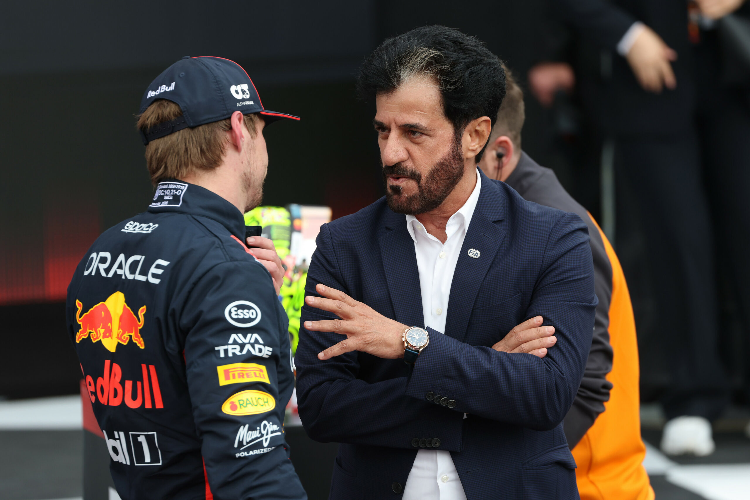 Mohammed Ben Sulayem with Max Verstappen at the 2025 British Grand Prix