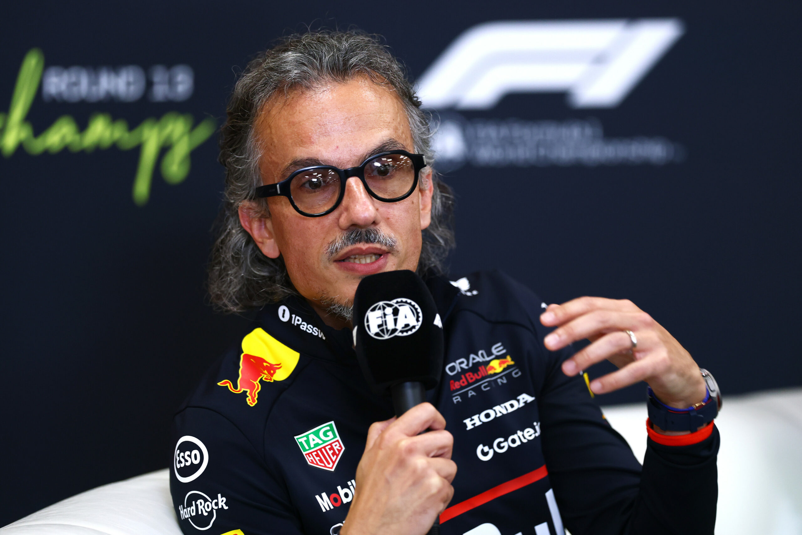 Laurent Mekies during the press conference on Friday at the Belgian Grand Prix