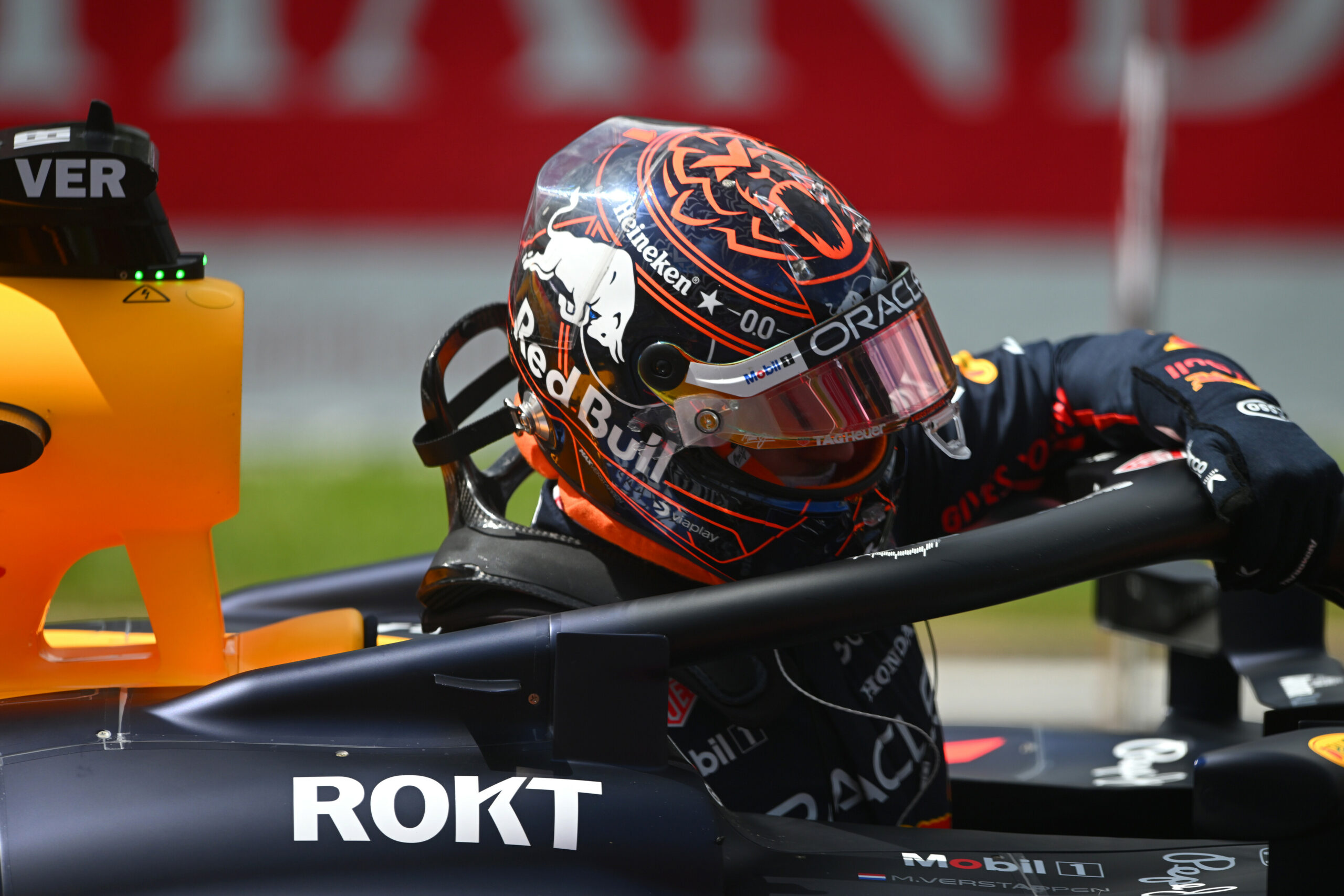 SPA, BELGIUM - JULY 26: Sprint winner Max Verstappen of the Netherlands and Oracle Red Bull Racing gets out of ths car in parc ferme during the Sprint ahead of the F1 Grand Prix of Belgium at Circuit de Spa-Francorchamps on July 26, 2025 in Spa, Belgium.
