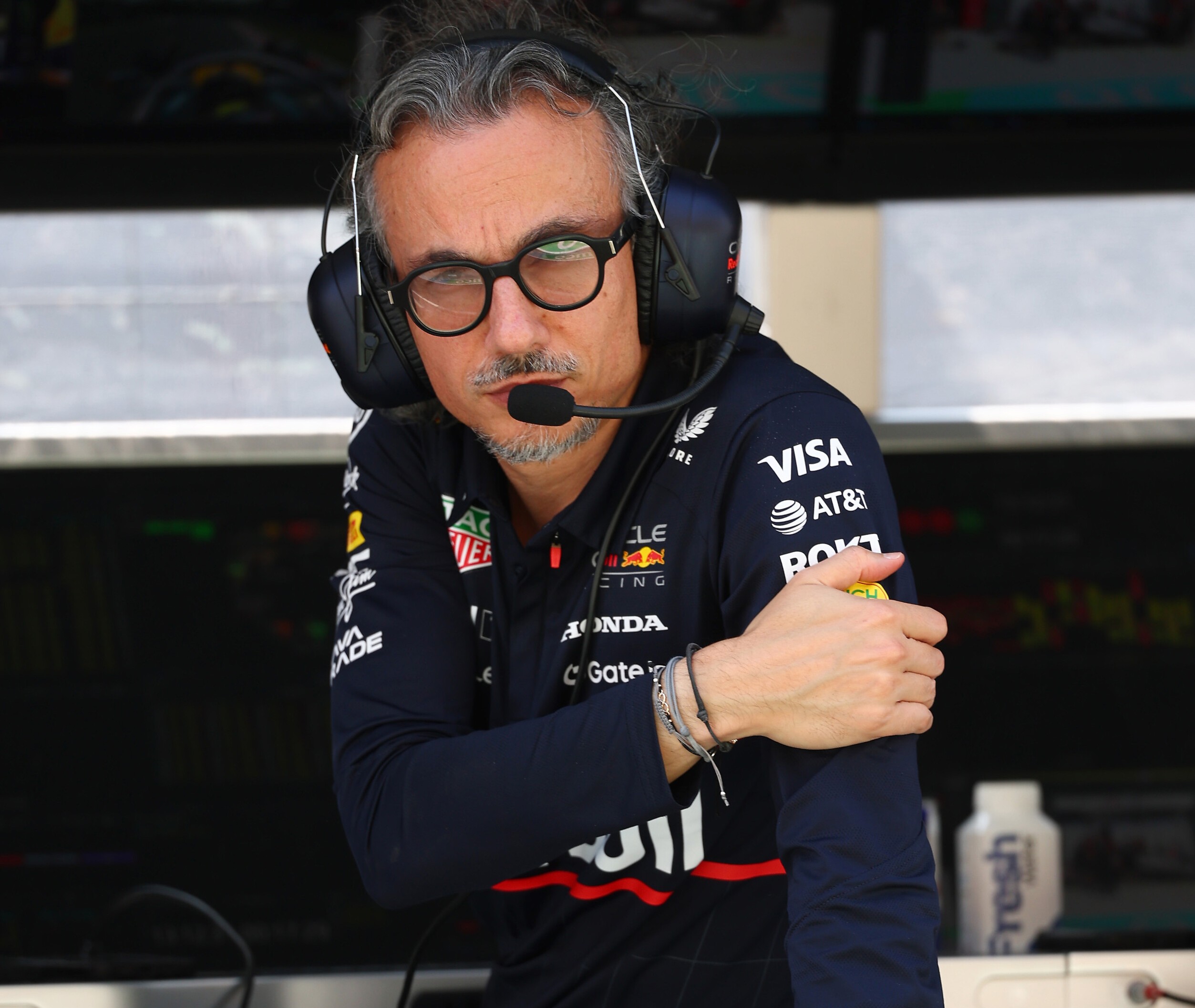 Laurent Mekies, Red Bull Racing's Team Principal, at the pit wall during the F1 Hungarian GP