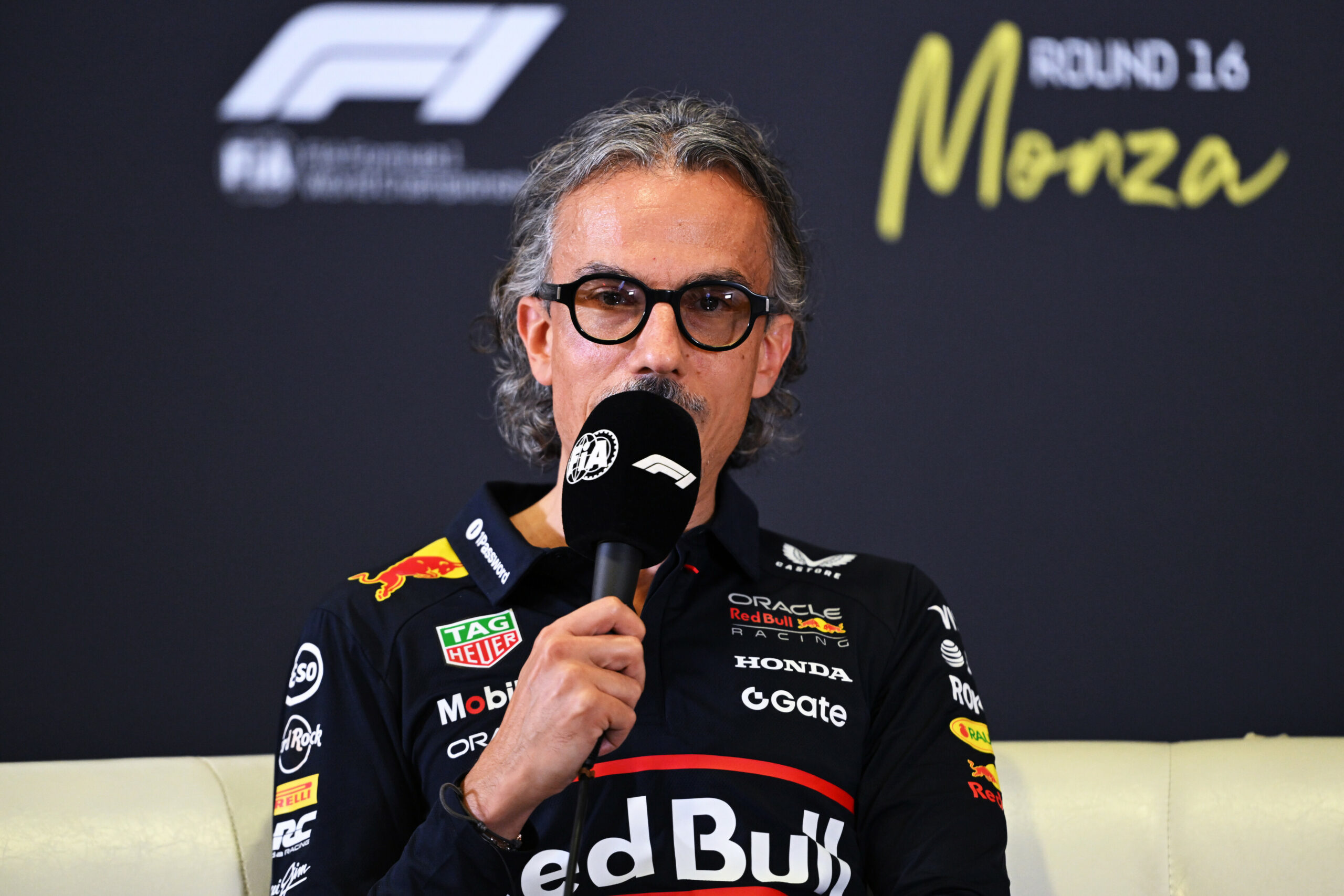 MONZA, ITALY - SEPTEMBER 05: Laurent Mekies, Team Principal of Oracle Red Bull Racing in the Team Principals Press Conference during practice ahead of the F1 Grand Prix of Italy at Autodromo Nazionale Monza on September 05, 2025 in Monza, Italy. (Photo by Simon Galloway/LAT Images) // Getty Images / Red Bull Content Pool // SI202509050294 // Usage for editorial use only //